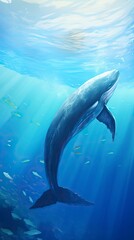 Obraz premium Blue Whale swimming in ocean, Underwater Creature