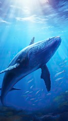 Blue Whale swimming in ocean, Underwater Creature