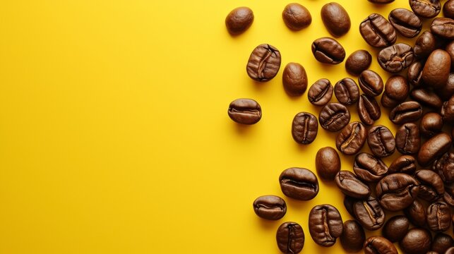 Coffee beans on yellow background in modern, retro style. Perfect for the tourism industry, blog posts, and mockups. This design is creative, versatile, and ideal for a variety of uses.