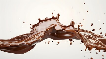 Realistic creamy chocolate long wave liquid, splashing droplets in long flow, Choco syrup or cocoa drink, dark brown, isolated on background. copy space, mockup.