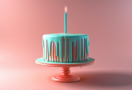 3D illustration of a birthday cake with candles. Symbol of holiday, birthday
