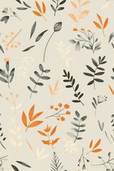 simple botanical watercolor floral pattern with plants and leaves. ai generated