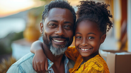 Portrait of father and daughter smiling together. 
