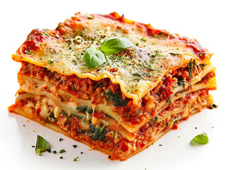 Lasagna isolated on white background in  minimalist style.