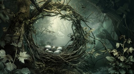 digital background with a nest and eggs 