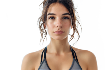 beautiful young fitness woman in sports bra, isolated on white or transparent png