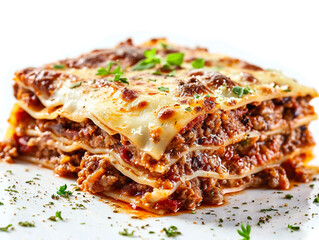 Lasagna isolated on white background in  minimalist style.