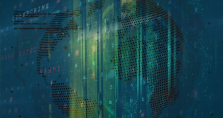 Image of data processing and globe over servers