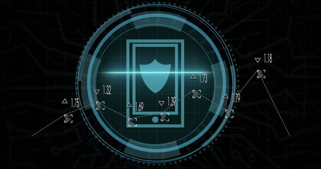 Image of digital interface with data processing over black background