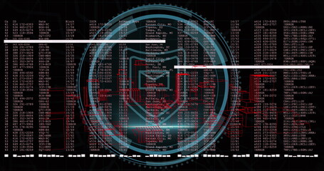 Image of digital interface with data processing over black background