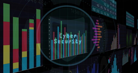 Image of digital interface with data processing over black background