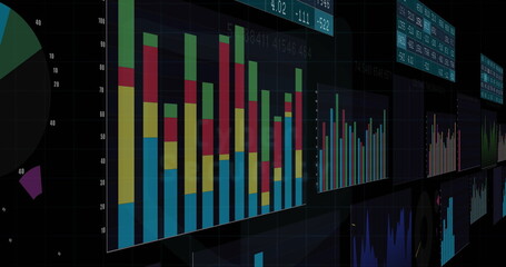 Image of digital interface with data processing over black background