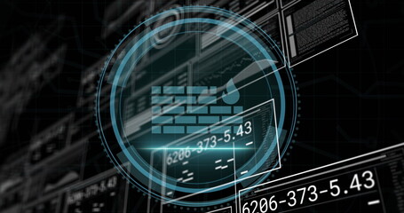 Image of digital interface with data processing over black background