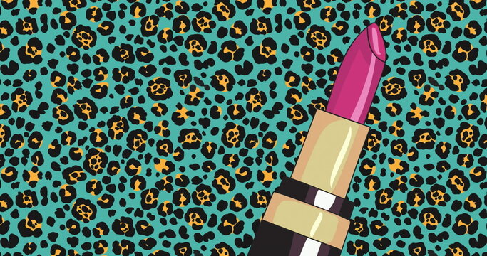 Fototapeta Image of lipstick over animal pattern