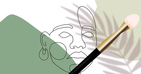 Image of brush icon and model face on green background