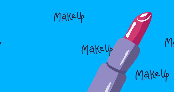 Fototapeta Image of make up text over pink lipstick