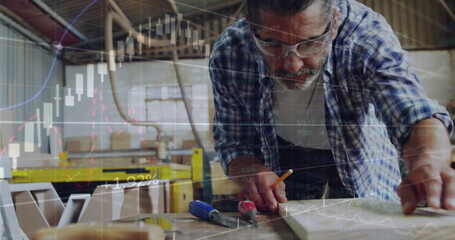 Image of statistics and data processing on grey background