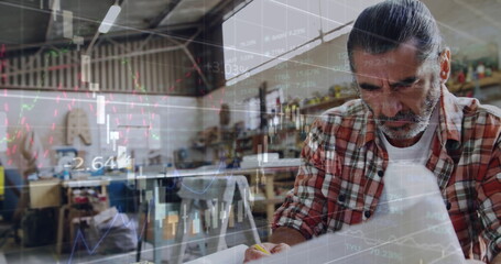 Image of statistics and data processing on grey background