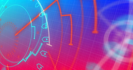 Abstract digital graphics overlay a blurred background