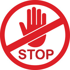 Stop red sign icon with white hand, do not enter. Warning stop sign stock vector