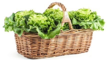 Fresh lettuce leaves in basket isolated on white background. This has clipping path.