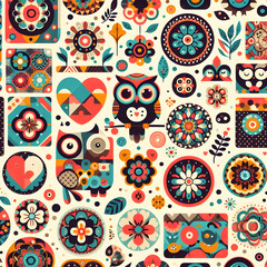 Naklejka premium seamless pattern with hearts and flowers pattern, seamless, flower, wallpaper, floral, design, vector, illustration, decoration, art, flowers, texture, nature, Ai generated 