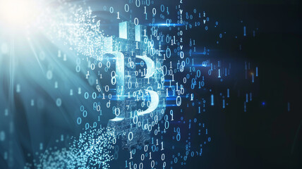 Obraz premium Cryptocurrency Concept, Bitcoin Symbol Transforms to Binary