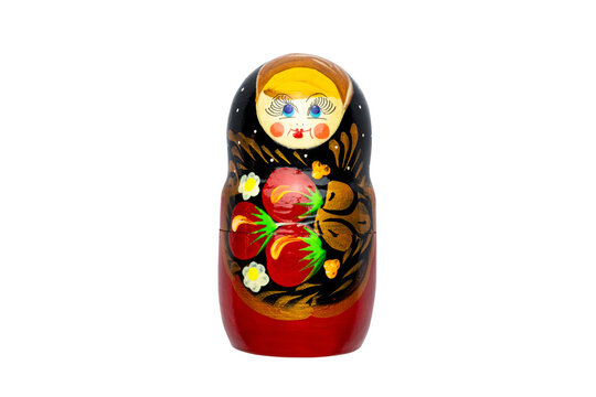 Vintage cartoon character red collectible matryoshka doll toy isolated 