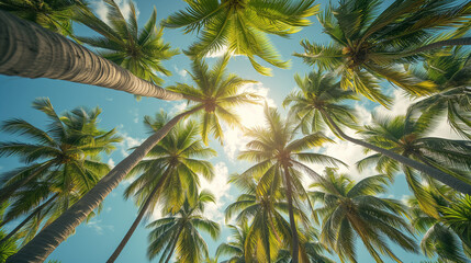 Coconut trees shoot fom under - obrazy, fototapety, plakaty