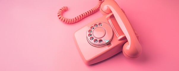 classic style pink telephone with rotary dial - obrazy, fototapety, plakaty