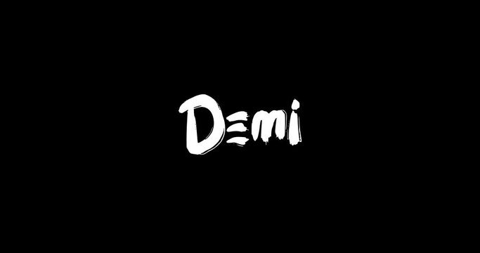 Demi Baby Girl Name in Digital Grunge Transition Effect of Bold Text Typography Animation on Black Background