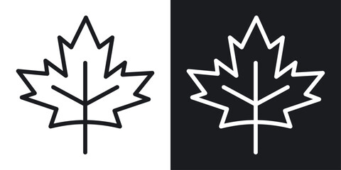 Autumn Leaf Canadian Icon Designed in a Line Style on White background.