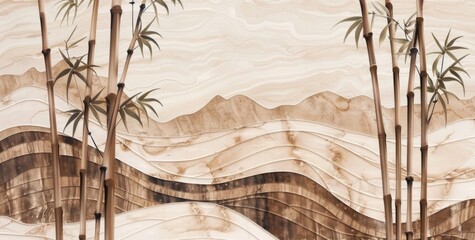 bamboo trees on a brown background Generative AI