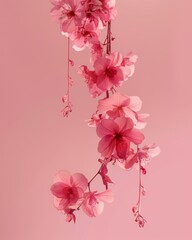 Fototapeta na wymiar Hanged floated flowers on pink theme