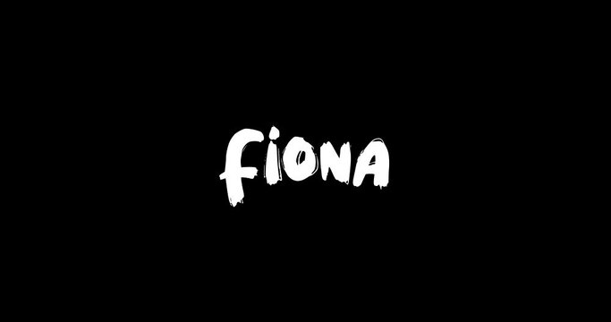 Fiona Baby Girl Name in Digital Grunge Transition Effect of Bold Text Typography Animation on Black Background