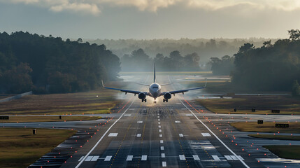 Aircraft approaching landing at airport.  - obrazy, fototapety, plakaty