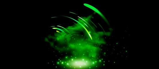 magical green lights and smoke with black background illustration 