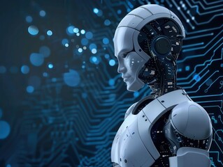 Futuristic Robot Head with Glowing Eyes