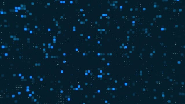 Abstract pixel art video background with animation of a blue square block technology background.