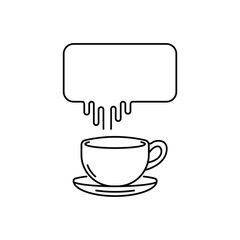 big speech bubble with cup of coffee. lineart graphic design and abstract element isolated on white background. concept of place for text for cafe or coffee shop website and spot for social network