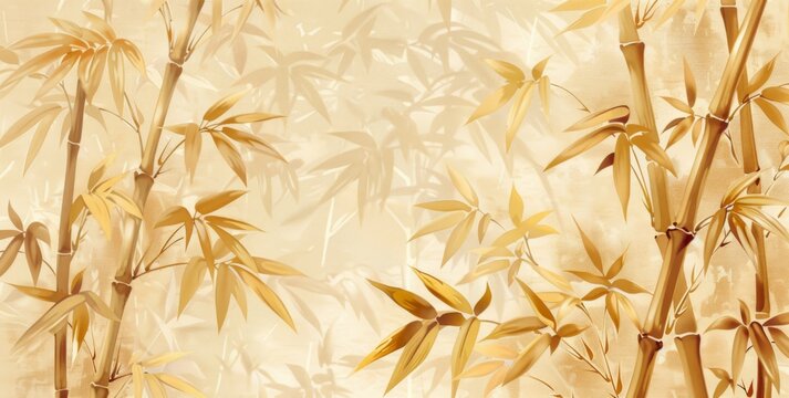 a wallpaper of beige and yellow bamboo trees Generative Ai