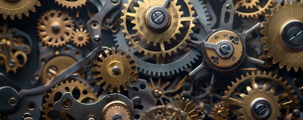 The intricate gears of a clockwork mechanism - obrazy, fototapety, plakaty