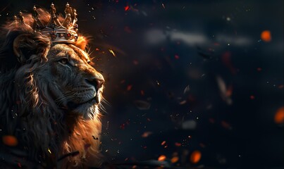 Regal Lion with a Crown Symbolizing Power and Majesty. Generative ai - obrazy, fototapety, plakaty