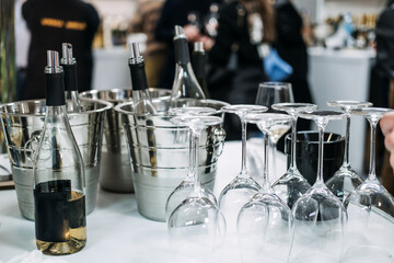 Wine Tasting Setup with Bottles and Glasses at Fair