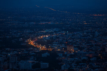 Cityscape from the aerial view point on top of mountain at twilight , Chiangmai ,Thailand