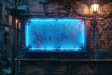 A brick wall with a neon blank sign. Space for text. Mockup