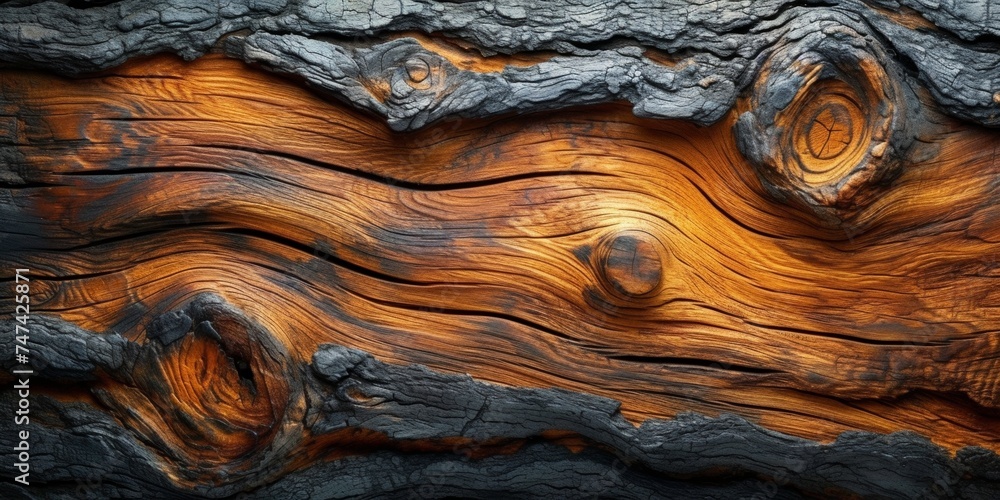 Poster a closeup of an old tree's weathered bark, creating a rustic background.