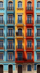 Fototapeta premium Colored residential building facade with balconies