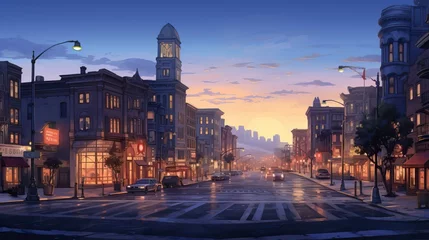 Foto op Canvas  Downtown district at dusk  © CREATIVE STOCK