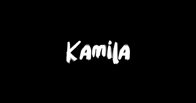 Kamila Baby Girl Name in Digital Grunge Transition Effect of Bold Text Typography Animation on Black Background